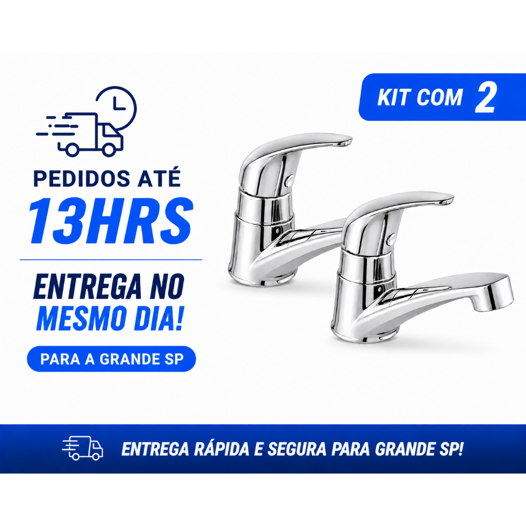 Torneira Lavatório Banheiro ABS Cromada Premium Moderna Luxo Alta Durabilidade | Kit 2 Unidades