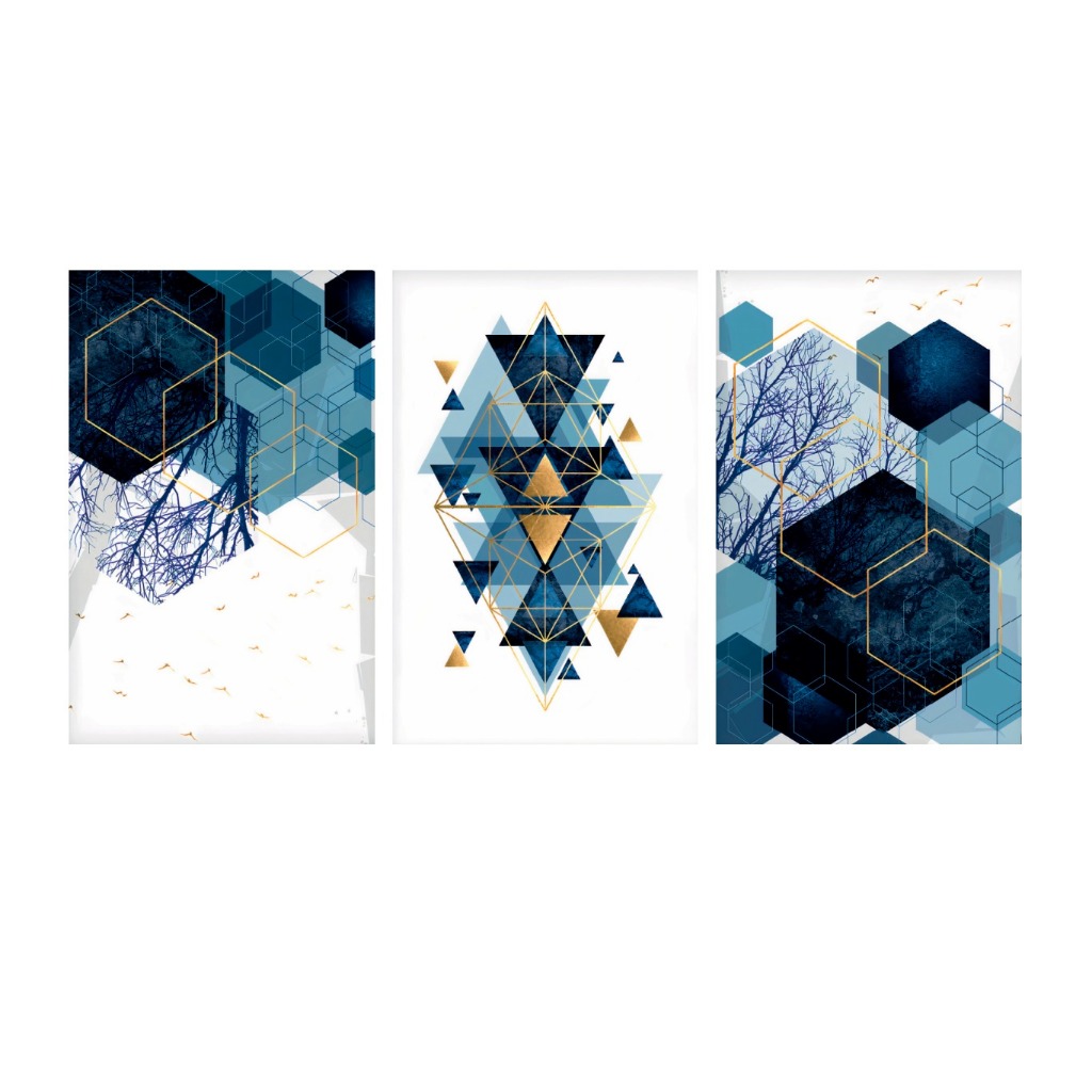Quadro Decorativo 50x30 Geometrico Azul ABS Luxo Premium