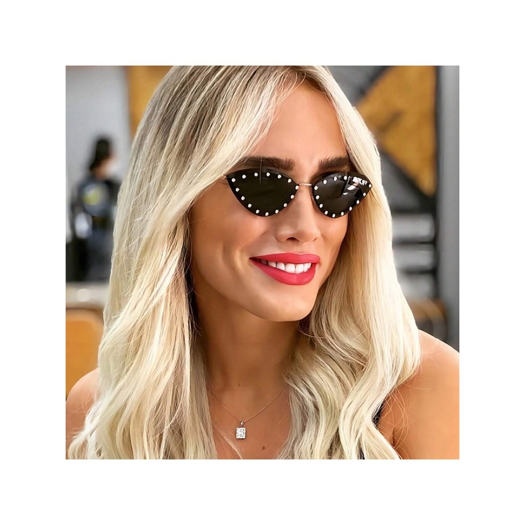 Oculos de novo modelo  triângulo olho de gato óculos de sol liga sem aro cristal brilhante feminino