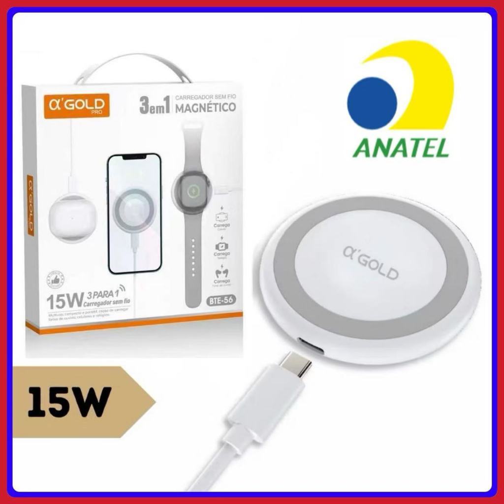 Carregador magsafe magnético 15W original A' gold 3 em 1 para fone de ouvido celular iphone apple watch relógio