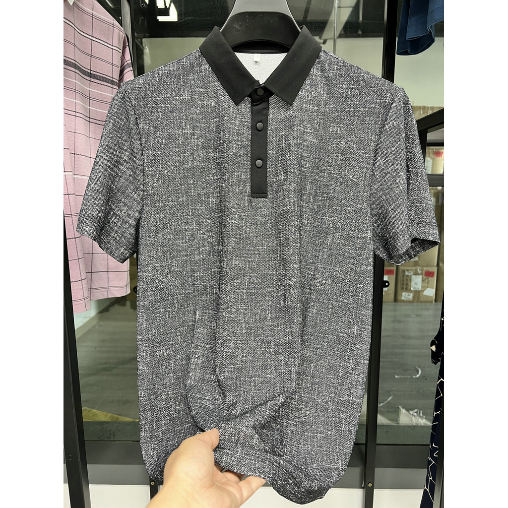 ODM oem contraste cor colarinho lapela camiseta de manga curta de alta qualidade fio de flor malha macia ceroso estirame