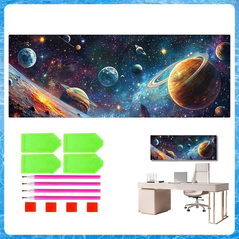 Pintura de Diamante 5D Tema Universo Planeta 120x40cm – Melhora Concentração, Alivia Ansiedade, Não Desbota