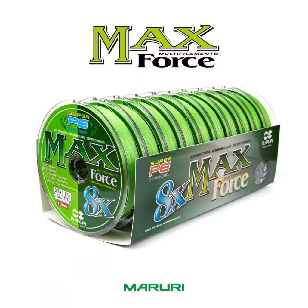 10 LINHAS MAX FORCE MULTIFILAMENTO 8X 0,18mm 22LB 10KG