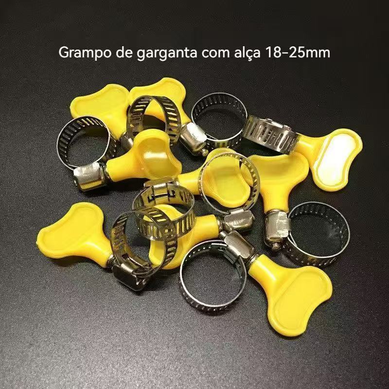 Hose Clamp Hand Twist Stainless Steel Hose Clip 18‑25mm Yellow Plastic Handle Pipe Fastener