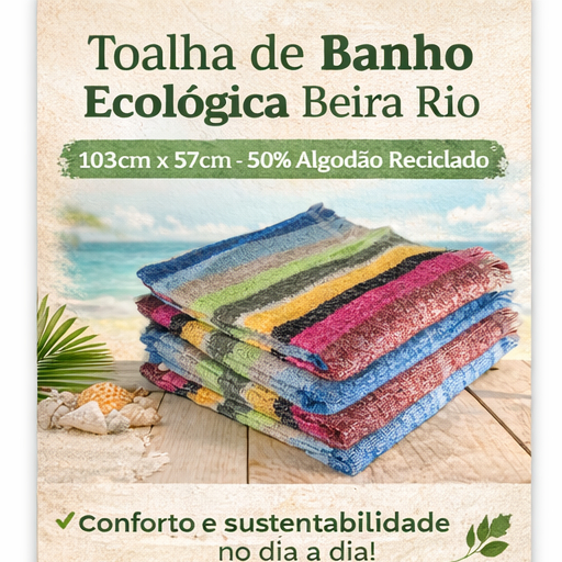 Kit com 6 Toalhas de Banho ecológicas listrada 103cm x 57cm Beira Rio