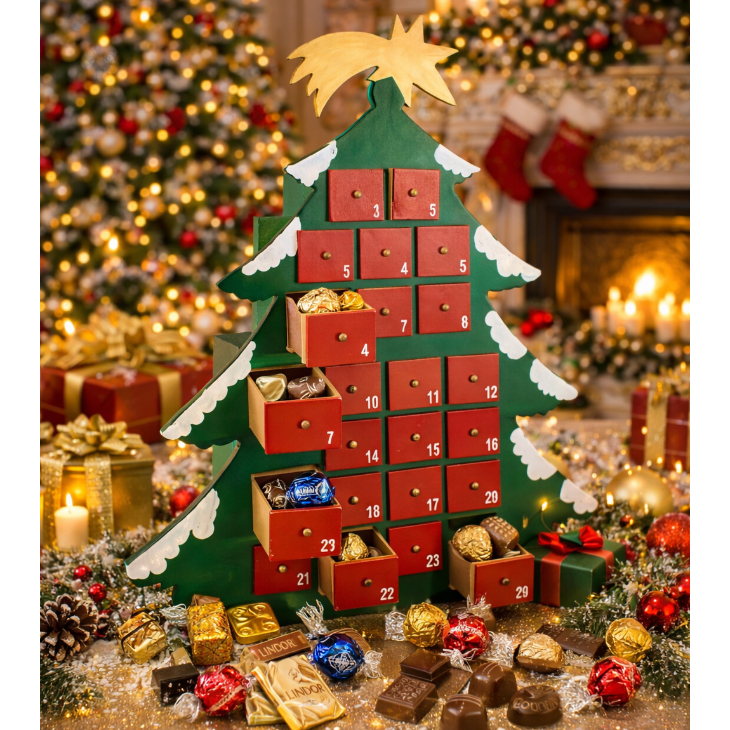 Calendário Natalino pinheiro madeira - 57cm