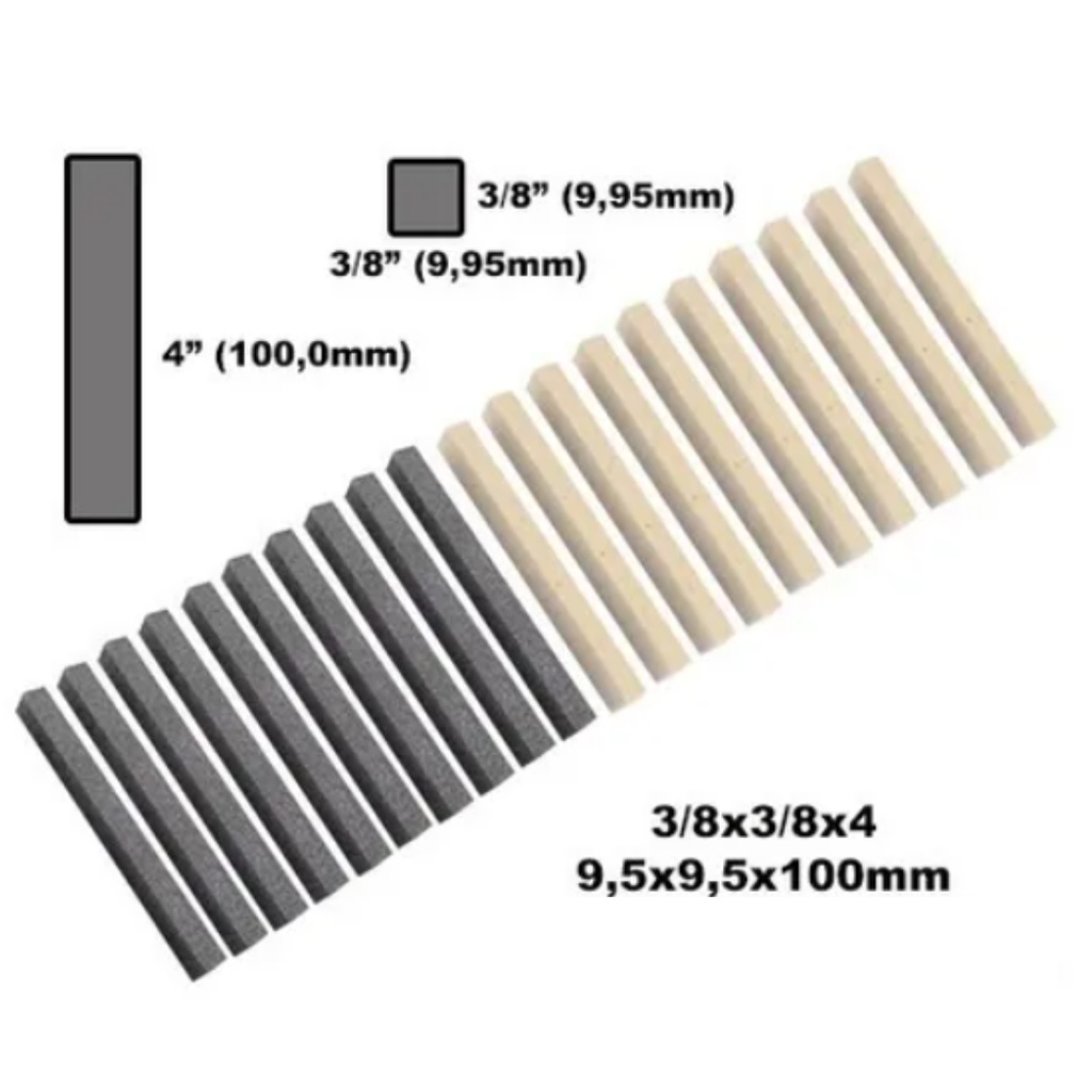 Pedra para Brunidor Stand 3/8x3/8x4 Gr 200 Acabamento Kit com 10 Pedras e 10 Feltros - Pedra para Brunidora de Cilindro Brunidor