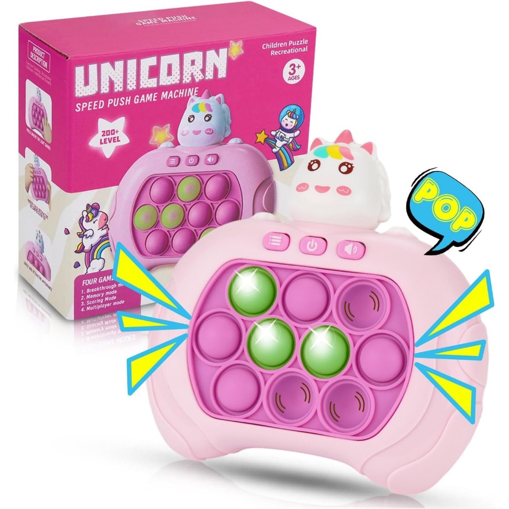 Handheld Fast Push Bubble Game, Unicorn Quick Push Console Game, Pop Fidget