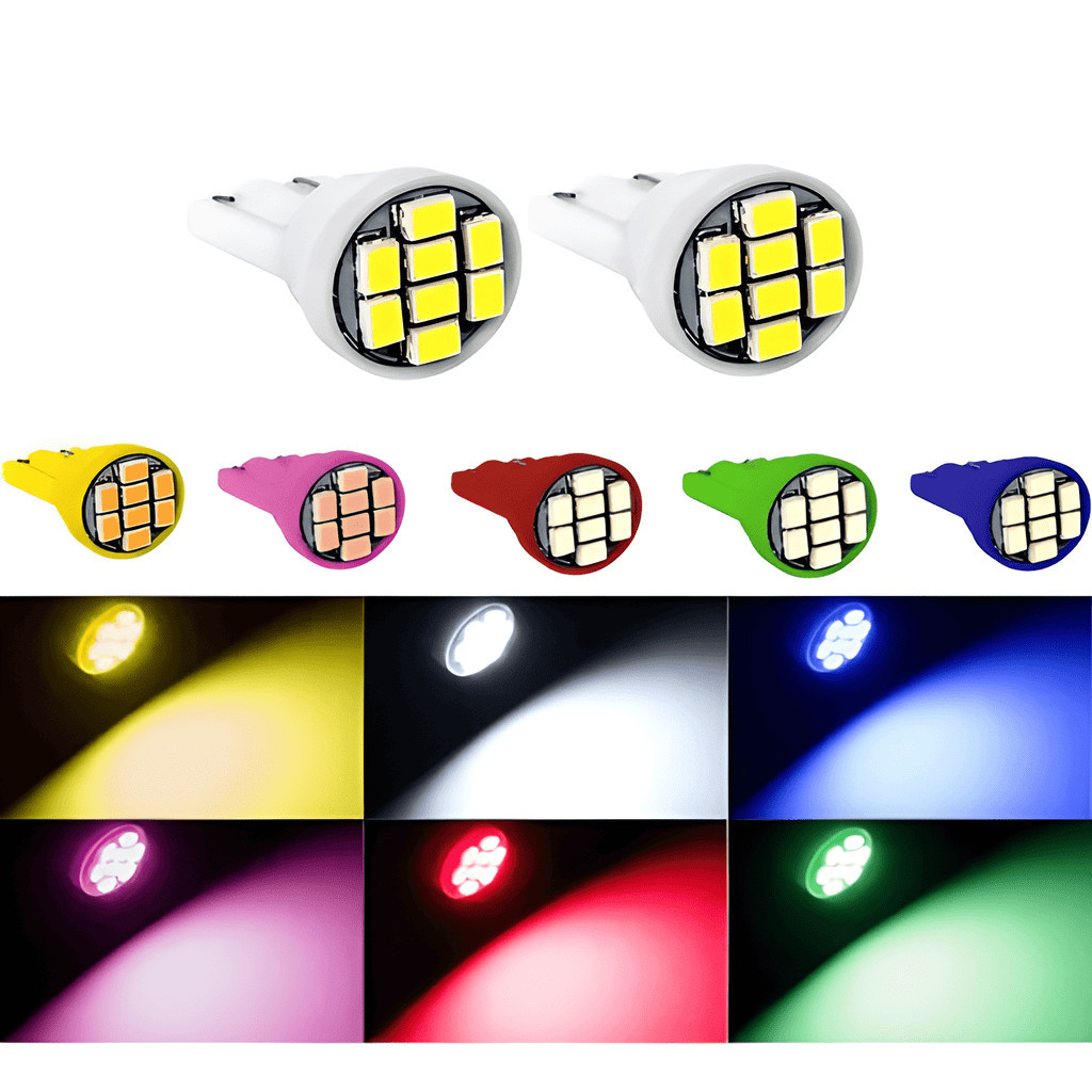 Kit 2 e 10 lâmpada w5w Pingo T10 8 Leds 12v Branco Azul Verde Vermelho Rosa