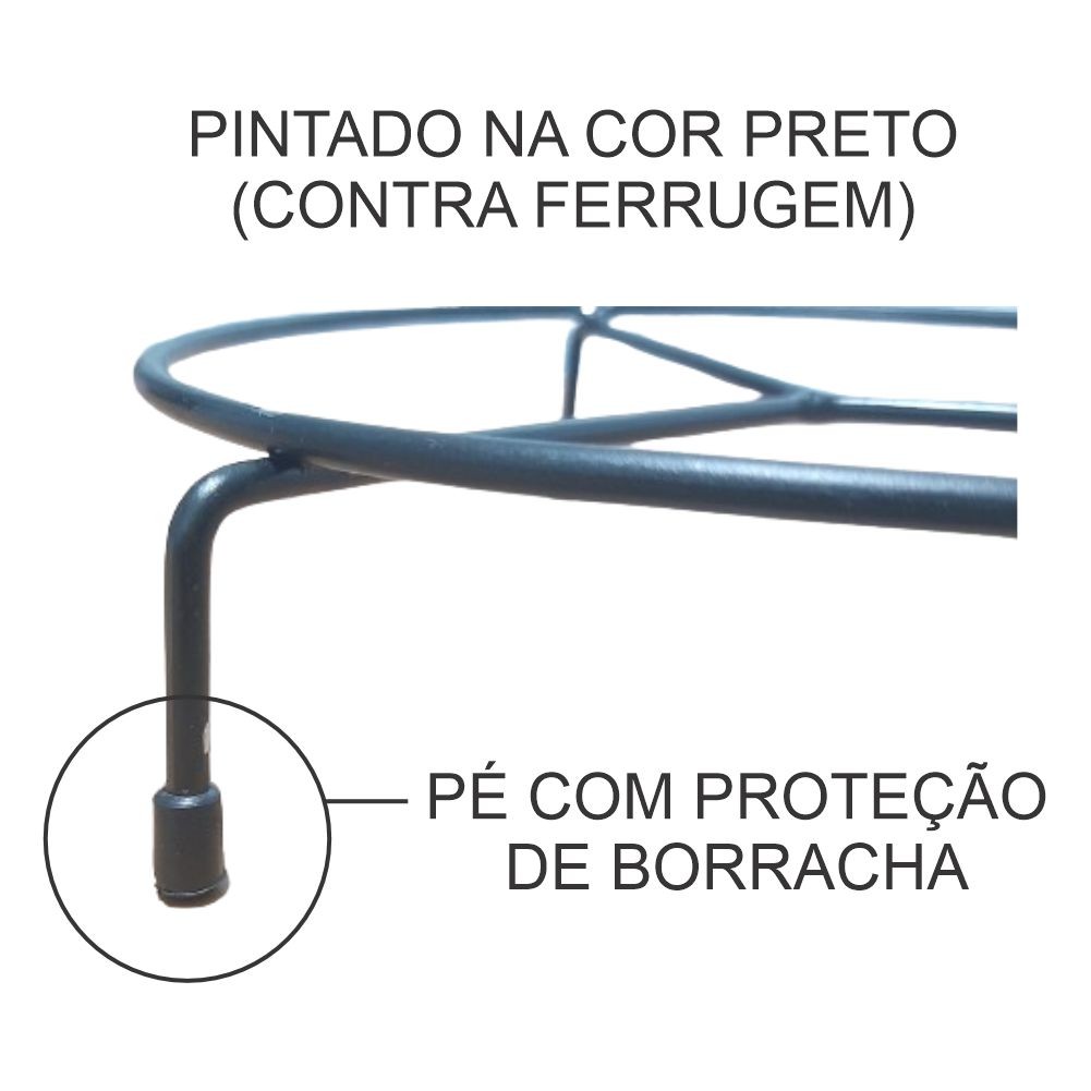 SUPORTE P/VASO RASTEIRO ARAMADO REFORÇADO N°1 PRETO P/VASO C/ 18,5CM Ø / 4,5CM DE ALTURA REF. 720