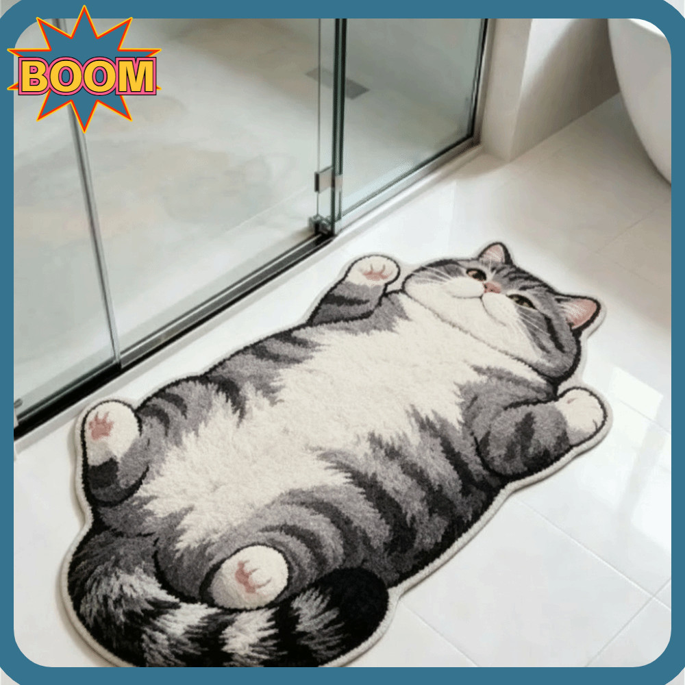 Tapete De Área Em Forma De Gato BOOM , Decoração De Casa Antiincrustante Antiderrapante , Quartos De Tapetes De Desenho