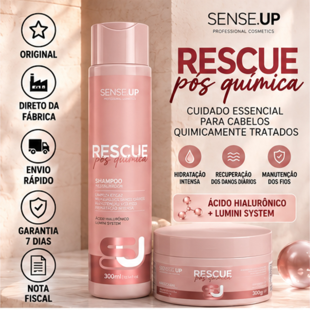 Pós-Química Rescue Homecare Shampoo + Máscara 300ml/300g – Hidratação Intensa e Recuperação dos Fios Brutona by SenseUp