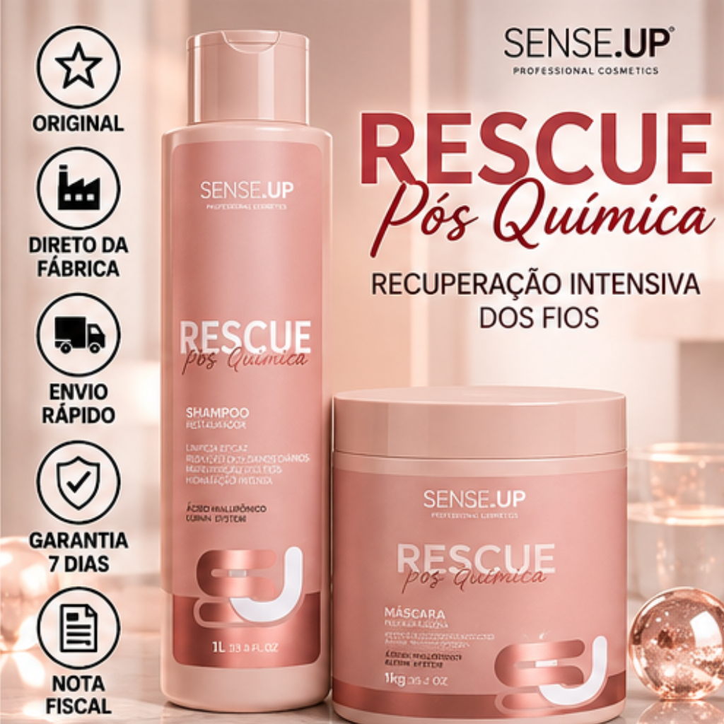 Kit Rescue Pós Química SenseUp – Ácido Hialurônico, Lumini System, Shampoo 1L e Máscara 1kg