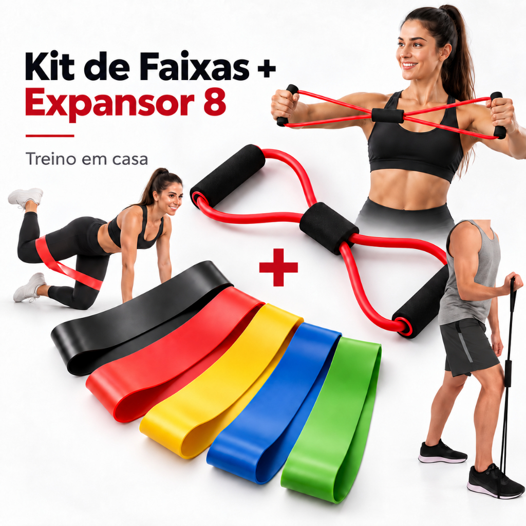 Kit 5 Mini Band Training Elastic Band + Elastic Tension Extender Exercise Functional Home Workout Physiotherapy
