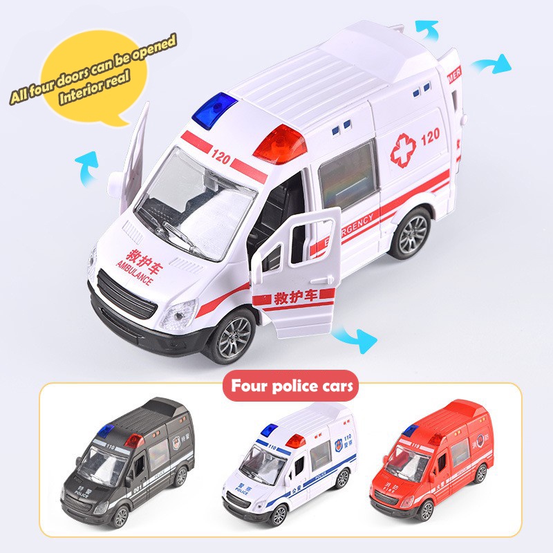 Brinquedos Educativos Para Crianças Urgent Ambulance Polícia Caminhão Do Carro De Fogo Pode Abrir A Porta Inertia Diecast Modelo Toy Veículo Fidget Mannequin Meninos