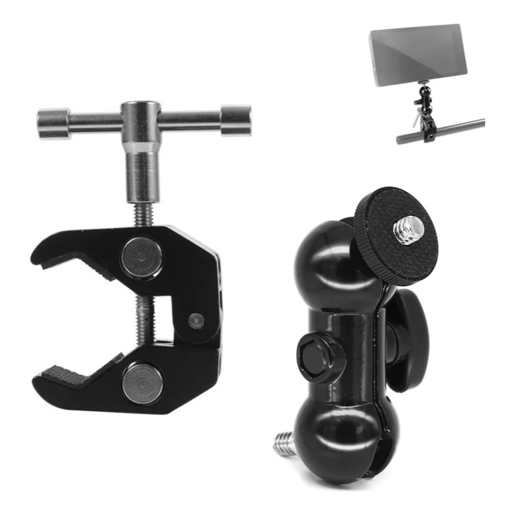 Garra Clamp + Braço Articulado Magic Arm Rosca 1/4 Monitor Preto