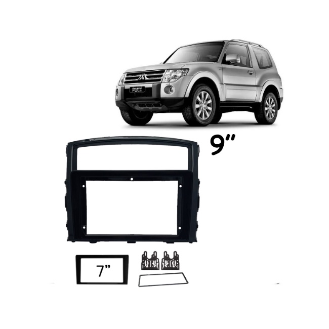 Moldura Painel DVD 2 Din MP5 Central Multimidia 7 ou 9 Polegadas Mitsubishi Pajero Full Black Piano