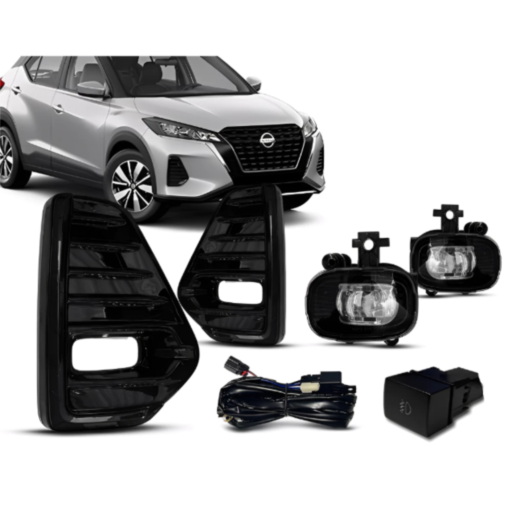 Kit Farol De Milha Neblina Kicks 2022 2023 +Full Led 6000k Branco e Botão Modelo Original Completo Grade Black Piano