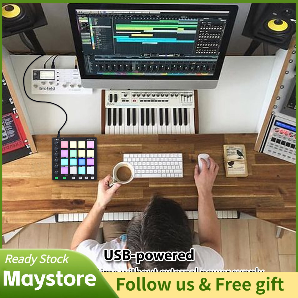 Maystoree-br WORLDE Mini MIDI Controller Pad 48 RGB retroiluminado sensível à pressão 18 botões atribuíveis Nota