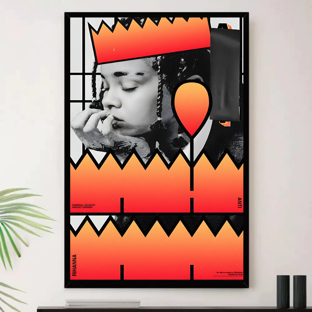 Quadro Placa Decorativa Música Internacional Rihanna Pop e Dance Pop Álbuns com Moldura