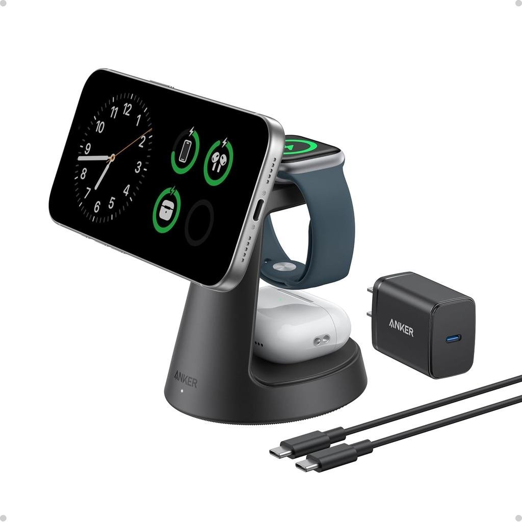 Carregador Anker compatível com MagSafe, Estação de Carregamento 3 em 1 MagGo, de Carregamento, Base de Car