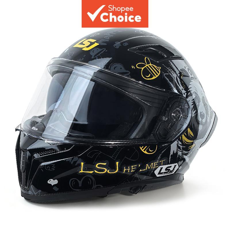 Capacete de moto com design fofo de urso e abelha, viseira solar interna dupla, certificado DOT, articulado, integral