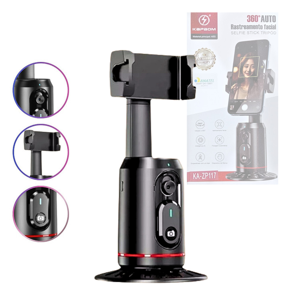 Suporte Celular com Rastreamento Facial IA 360 Graus Selfie Stick Tripod Kapbom Original KA-ZP117
