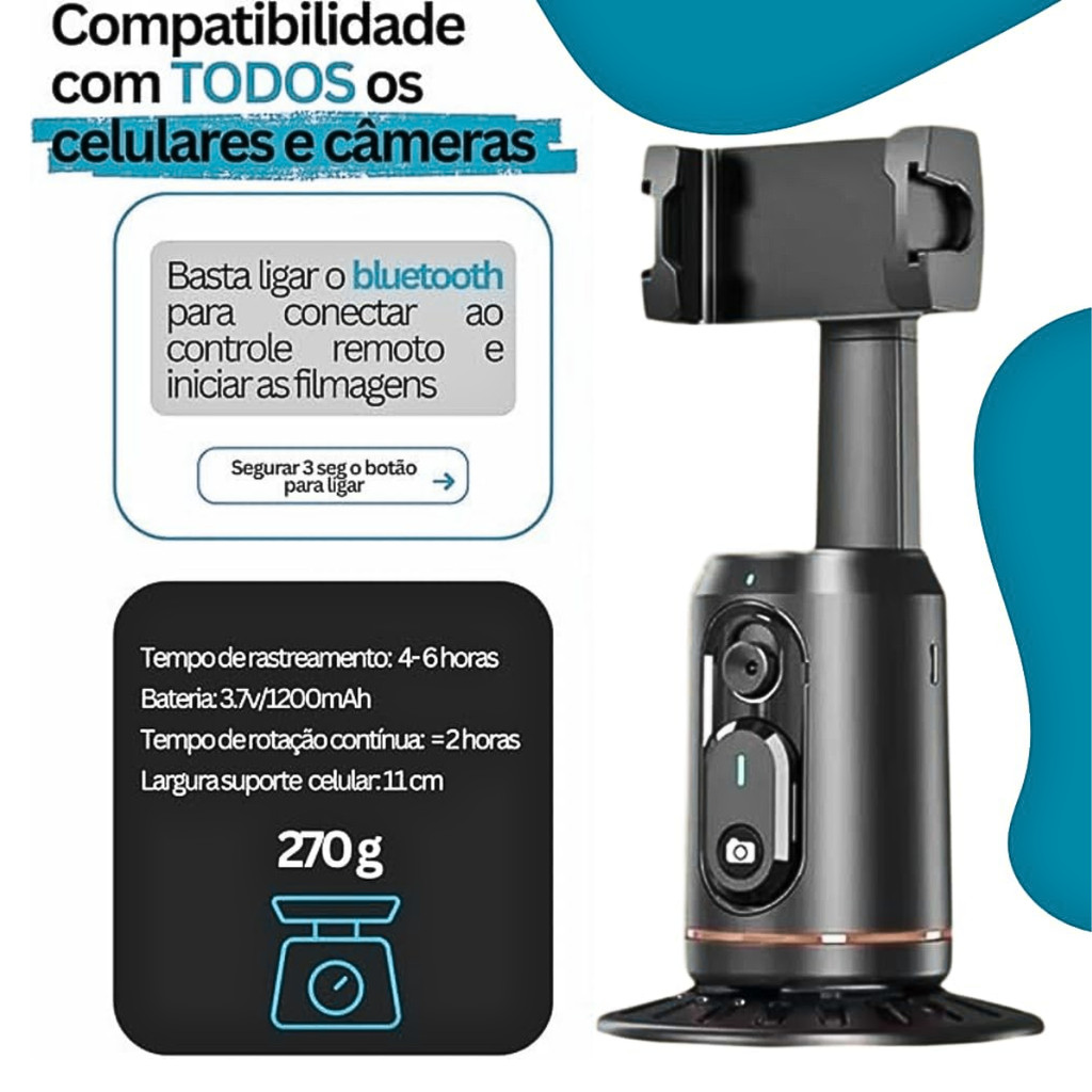 Suporte Celular com Rastreamento Facial 360º  Stick Tripod Kapbom KA-ZP117