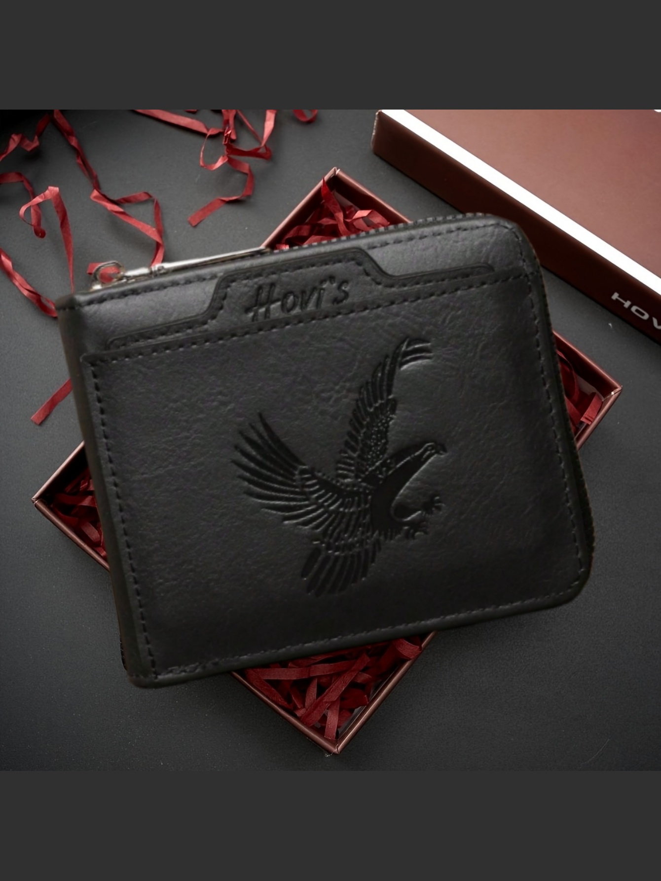 Carteira Bifold Masculina Eagle Em Relevo Presente Caixa Slim Multi-Cartão Compacto Business Casual