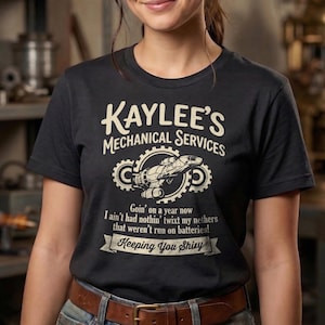 Camiseta Masculina Feminina Oversized Estampa Kaylee's Mechanical Services Engrenagens Nave Espacial Texto