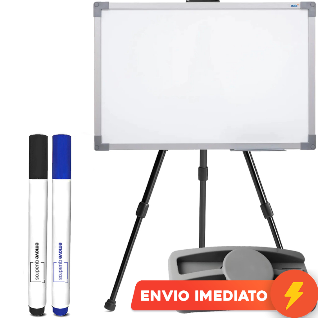 Lousa Branca 80x60cm Alumínio com Suporte Tripé Cavalete de Chão