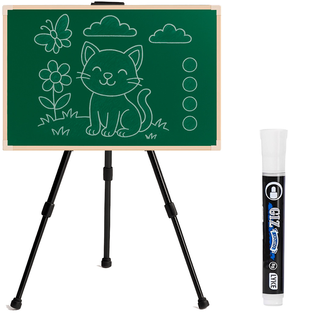 Lousa Verde 60x40cm Carvalho Soft com Suporte Tripé Infantil Desenho