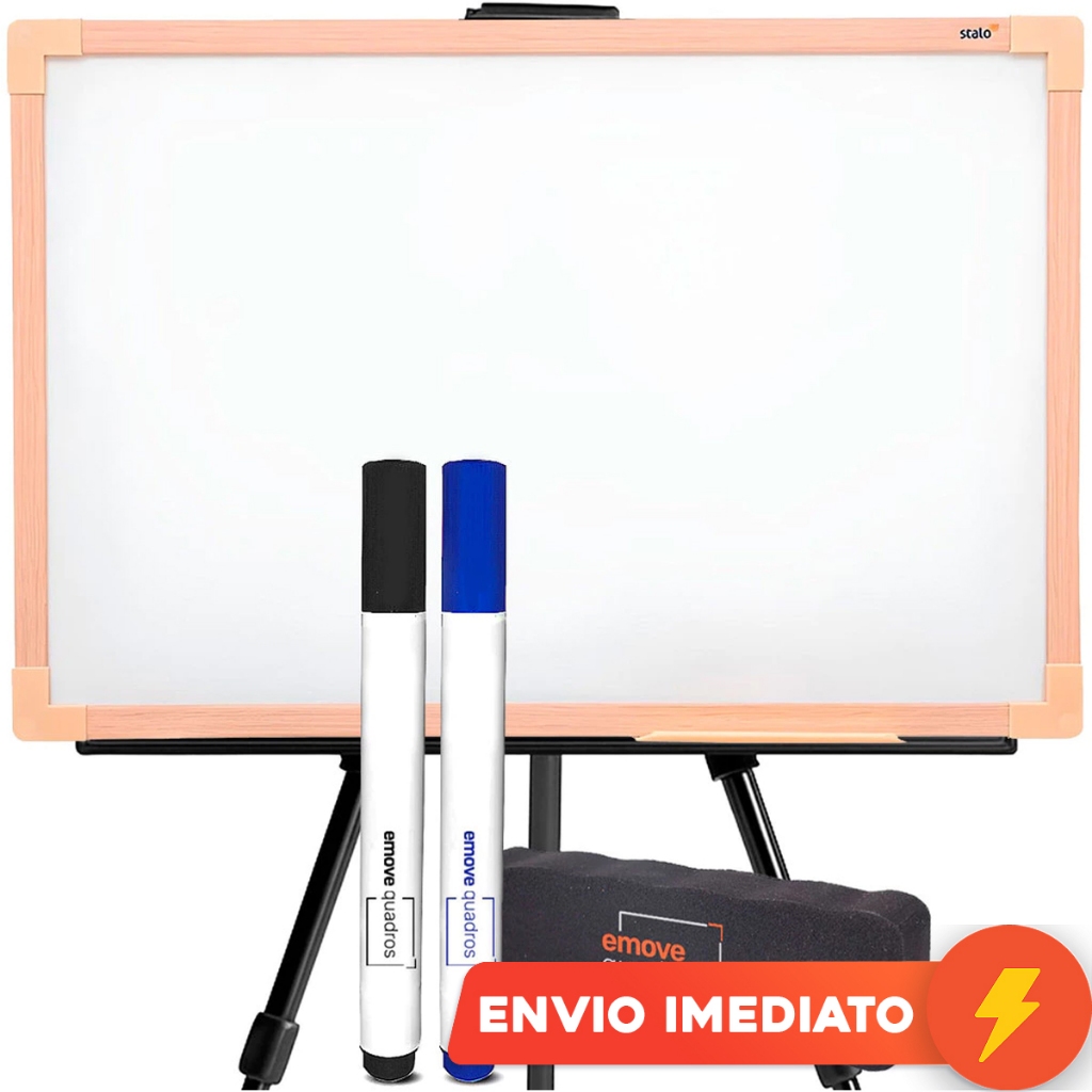 Quadro Branco 100x70cm Carvalho Soft com Suporte Tripé Cavalete
