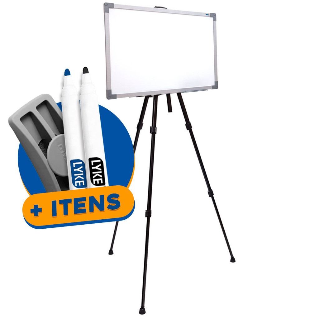 Quadro Branco 70x50cm Alumínio Soft com Suporte Tripé de Chão