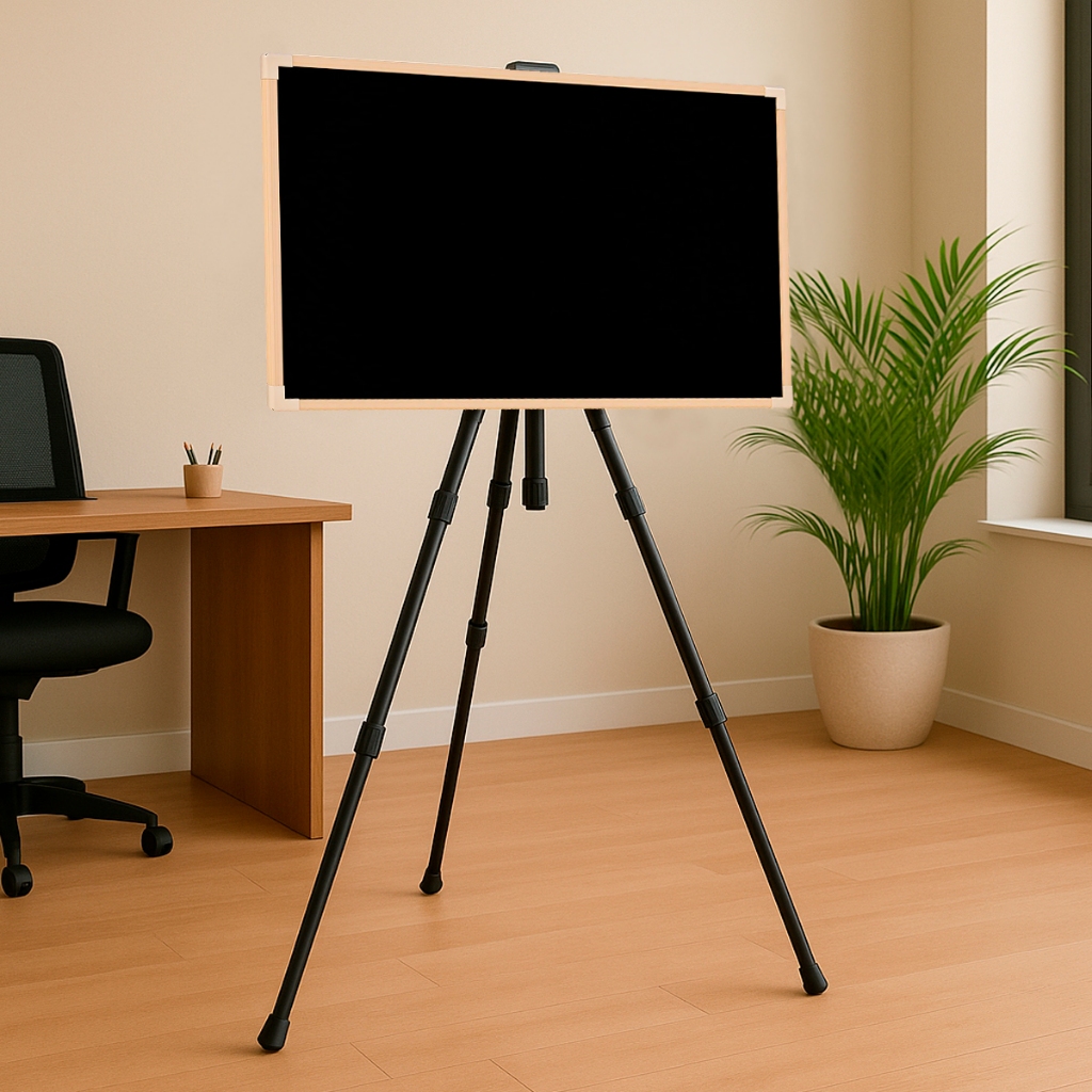Quadro Negro 100x70cm Lousa Madeira Pinus com Cavalete Tripé Ajustável e Giz