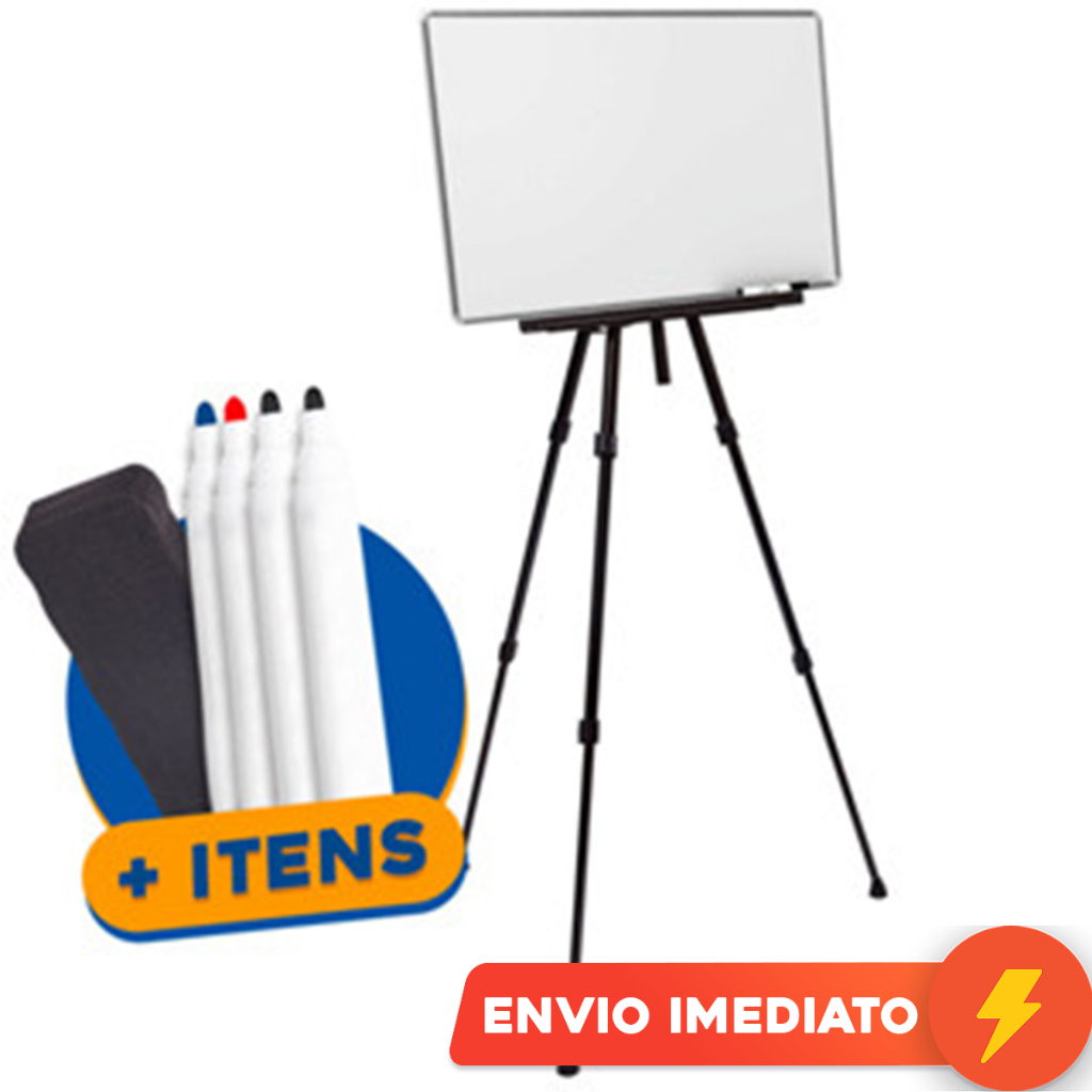 Quadro Branco 70x50cm Alumínio com Suporte Tripé Cavalete Móvel