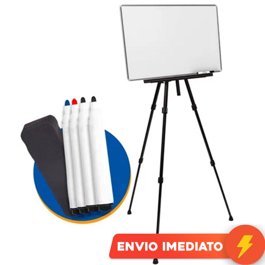 Quadro Branco 100x70cm Alumínio com Suporte Tripé Cavalete Ajustável