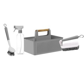 Conjunto Organizador Lavanderia 4 Peças Escova Cesto Borrifador Flow - Ou