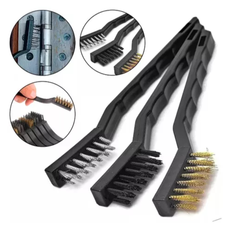 Conjunto 3 Escovas De Arame Para Limpeza Cerdas Aço Latão E Nylon
