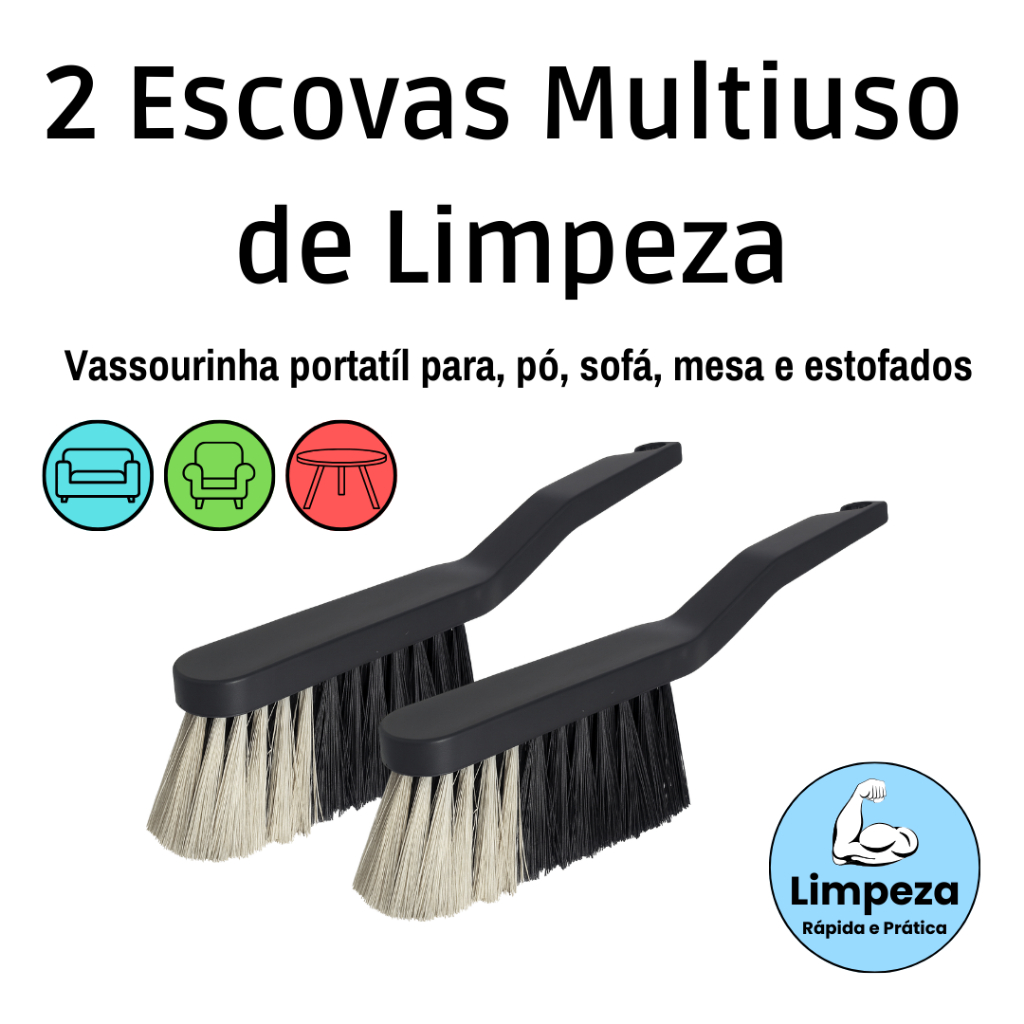 2 Escovas Multiuso Limpeza Vassourinha de Mão Espanador de Pó Escova Sofá Mesa e Balcão Espanadeira