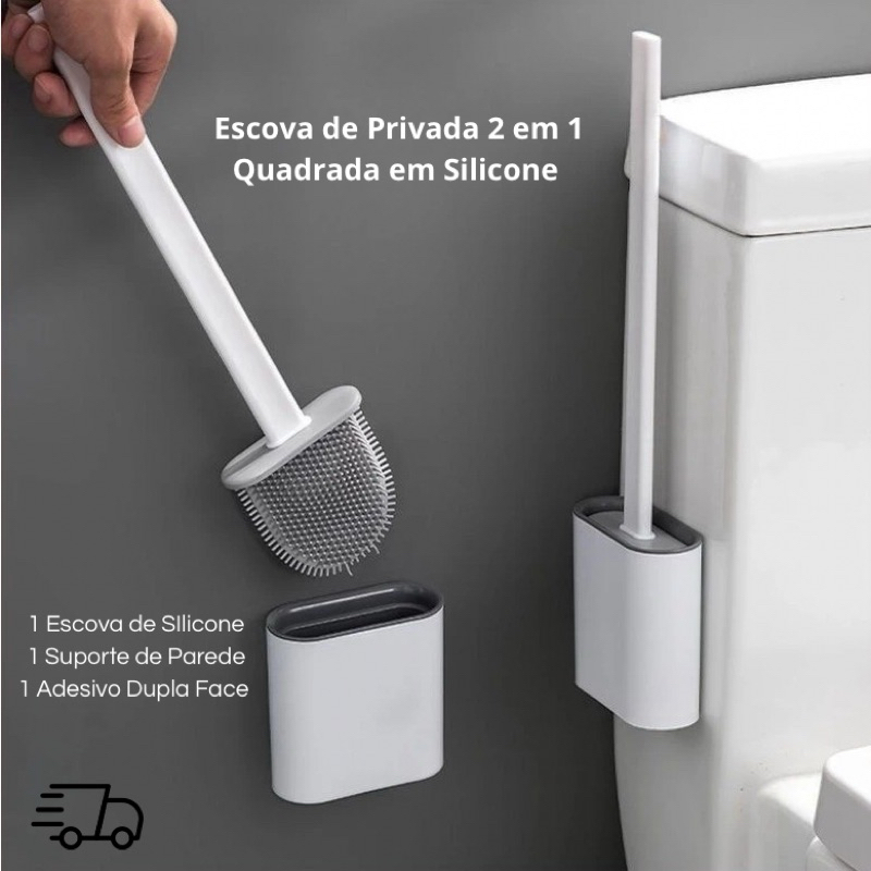 Escova de Privada 2 em 1 Quadrada em Silicone Limpeza de Vaso Sanitário Multiuso