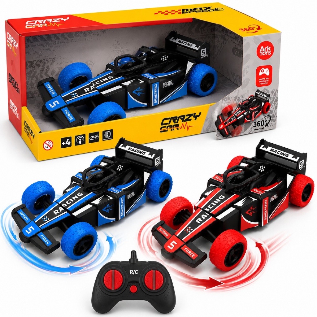 Carrinho Controle Remoto Crazy Car 360° Drift Fórmula 1 Giro Completo Infantil com Pneus Texturizados
