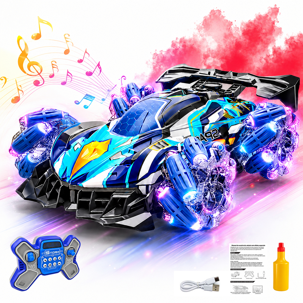 Carrinho de Controle Remoto Drift 360 LED Spray RC Racing Car Mecanum 2.4G
