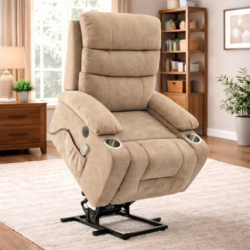 Poltrona Reclinável Elétrica Lift com Elevação Niara Linho Soft Bege C01 - Mpozenato