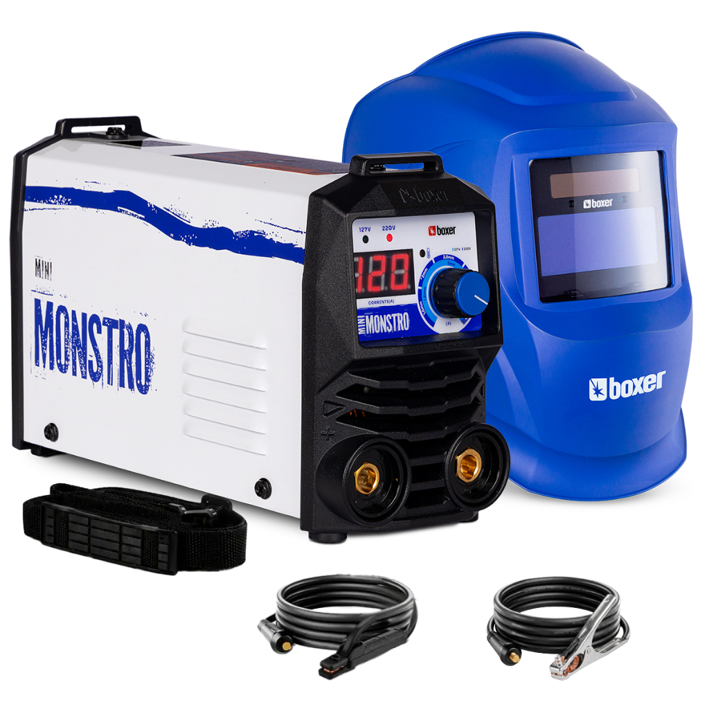 Combo Máquina de Solda Mini Monstro 120A MMA TIG Lift Bivolt + Máscara de Solda Optiarc70 Boxer