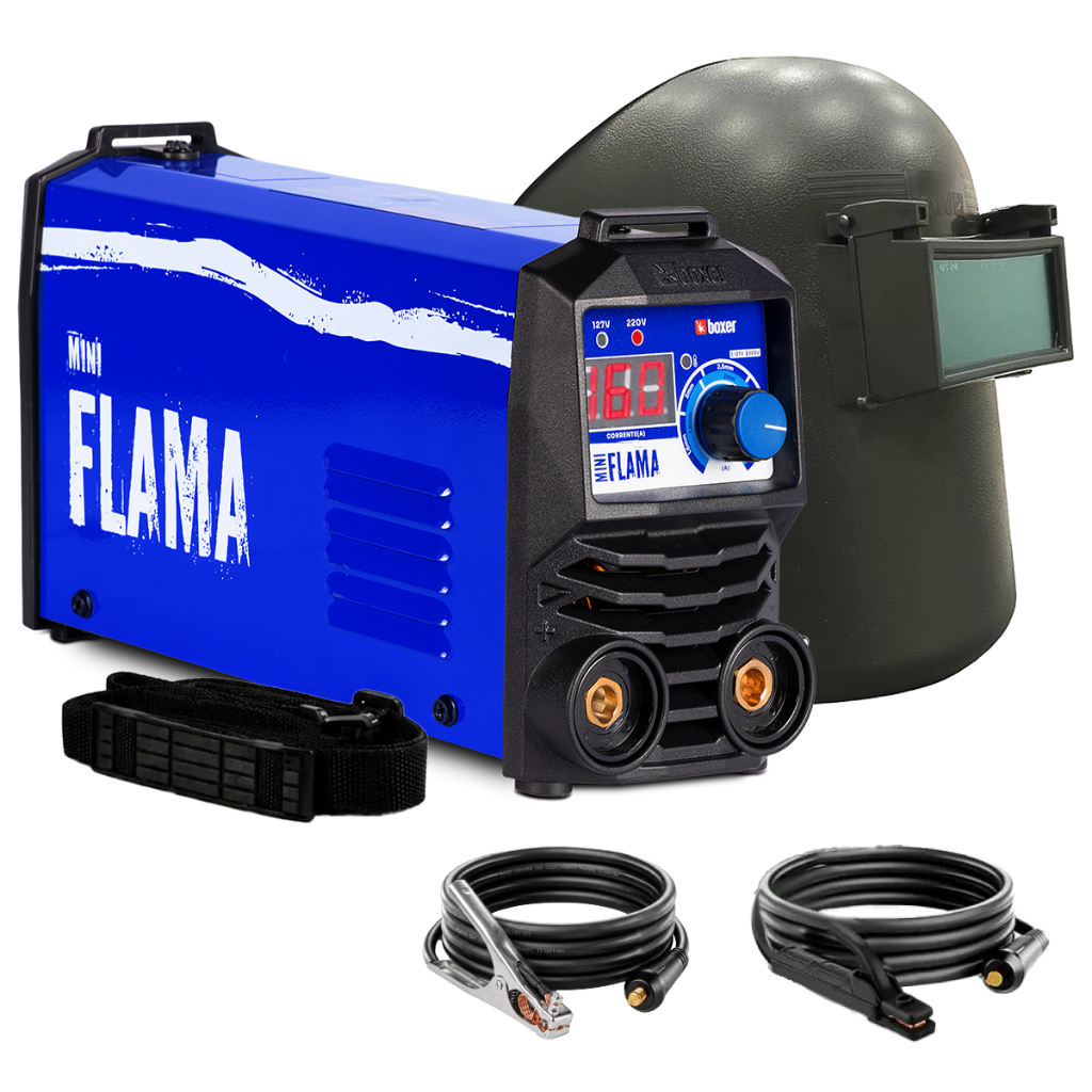 Maquina De Solda Mini Flama Eletrodo 160A MMA TIG Lift Bivolt + Máscara de Solda Automática Boxer
