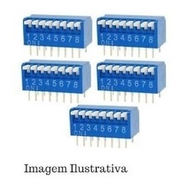 Kit 10 Peças - Chave Dip Switch 8 Vias Tipo Piano Azul