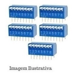 Kit 28 Peças - Chave Dip Switch 6 Vias Tipo Piano Azul