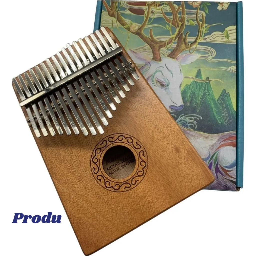 Kalimba 17 Chaves Piano de Dedo Profissional Kimi Africano Marrom Mogno c/ bag de transporte