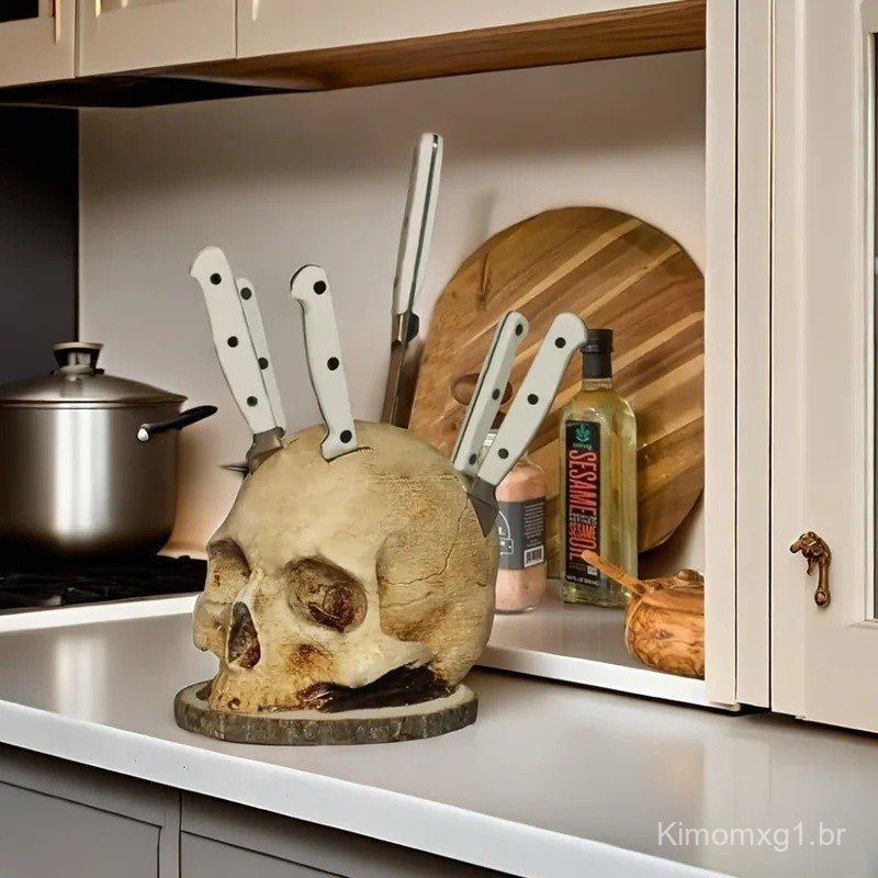 Suporte para Facas de Cozinha em Forma de Crânio Esqueleto, Suporte para Facas, Decoração Assustadora para Festas, Organ